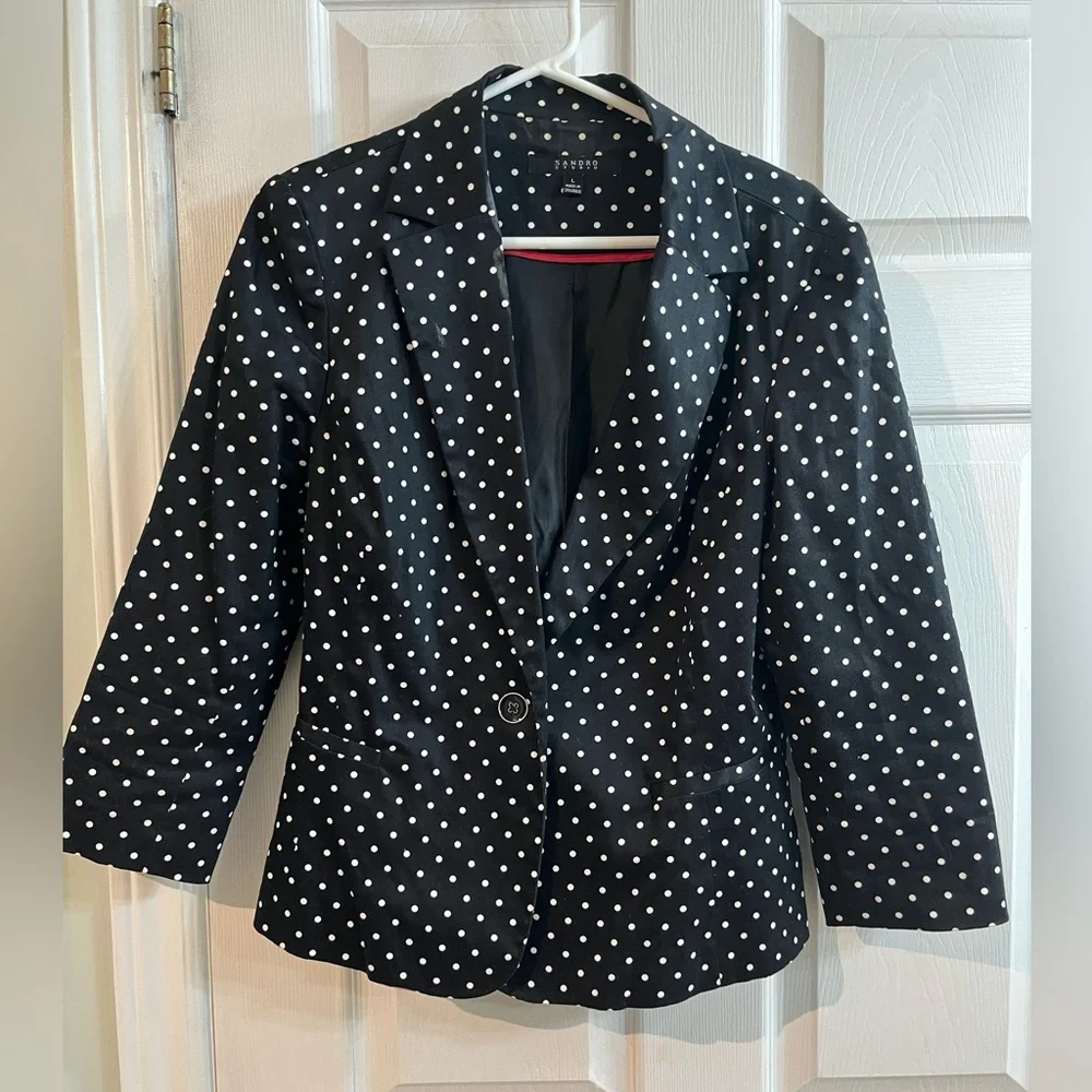 Sandro Black Blazer with off-White Dots size L - Picture 1 of 5
